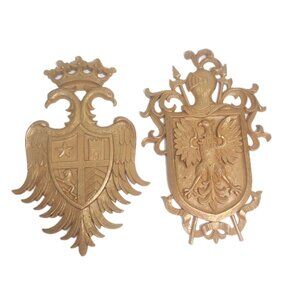 2 Vtg Syroco Decor Knight Coat of Arms Eagle Wall Plaque 7248 & 7249 14.5x9.5"
